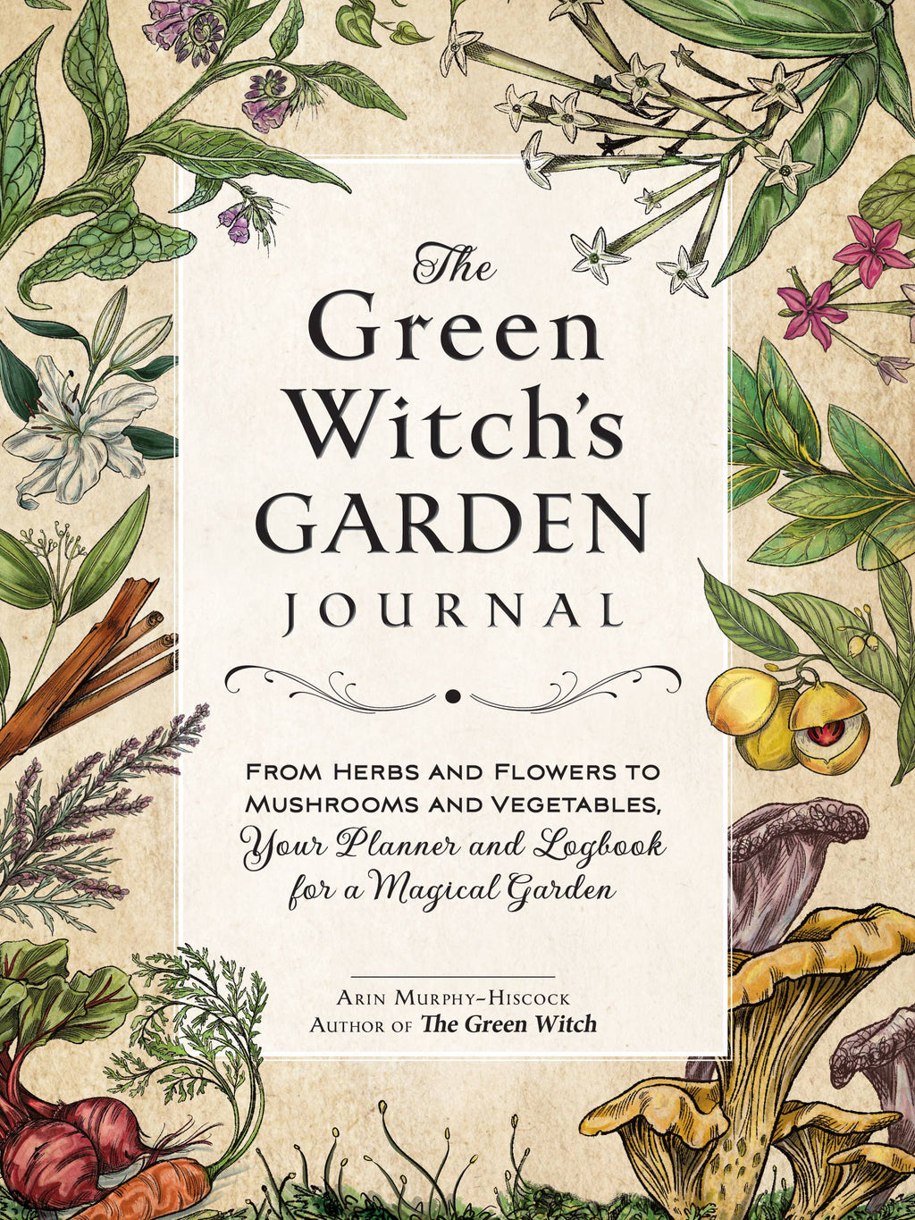 Book cover of 'The Green Witch's Garden Journal' with botanical illustrations.