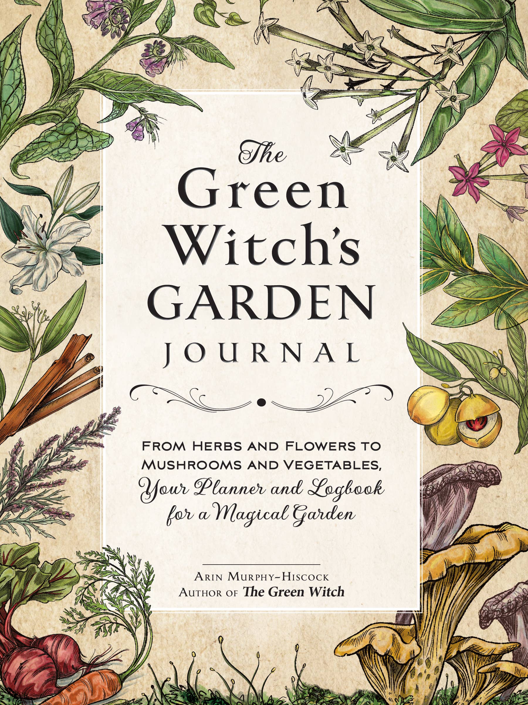 Book cover of 'The Green Witch's Garden Journal' with botanical illustrations.