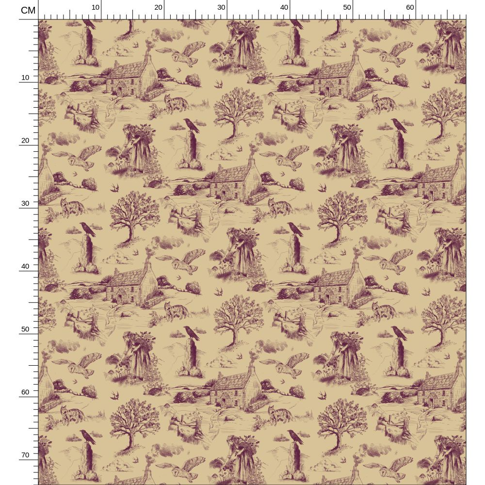 A Walk on the Moor – Cornish Toile de Jouy repeat pattern fabric