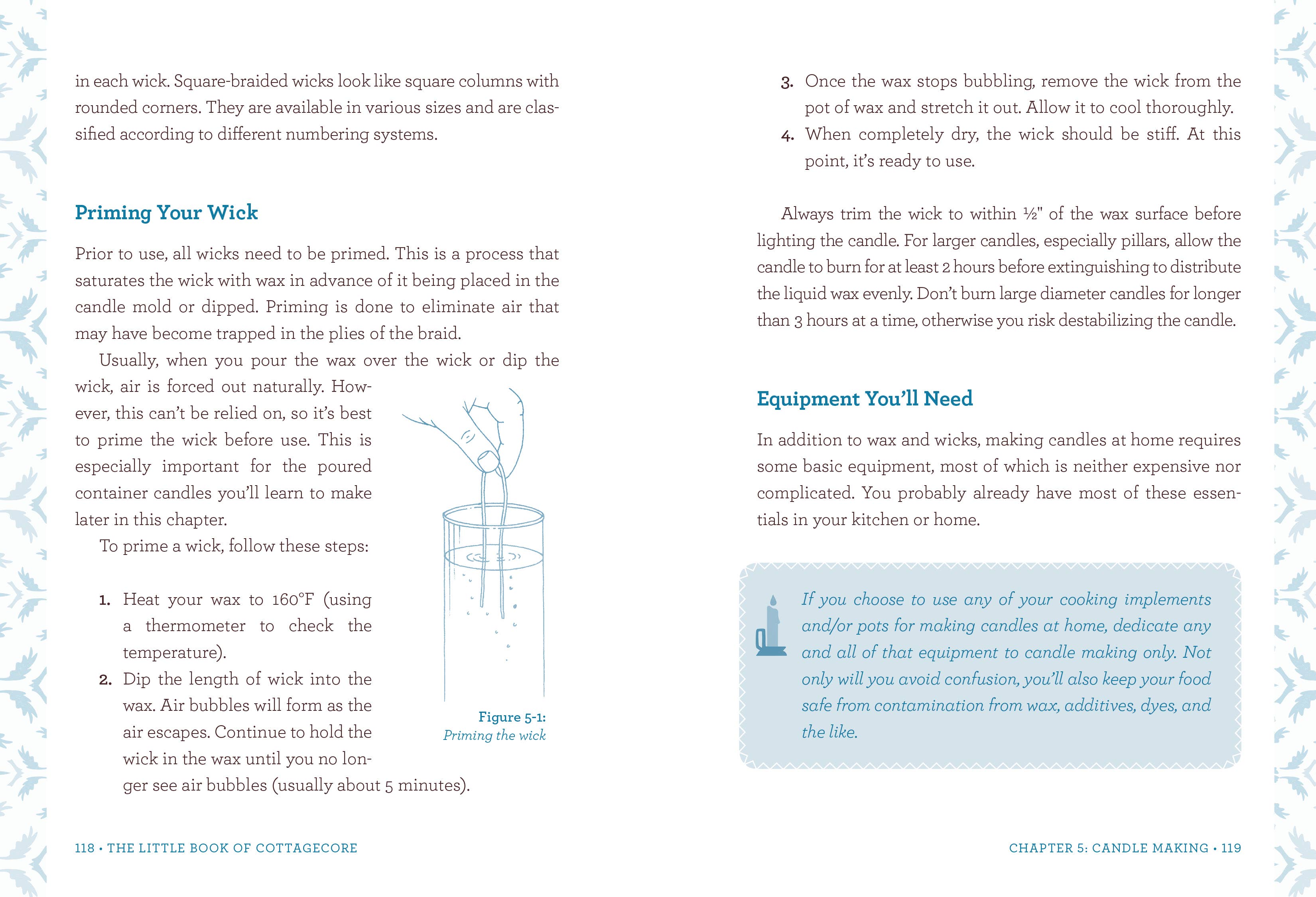 Page from a book or manual on candle making with text and illustrations.