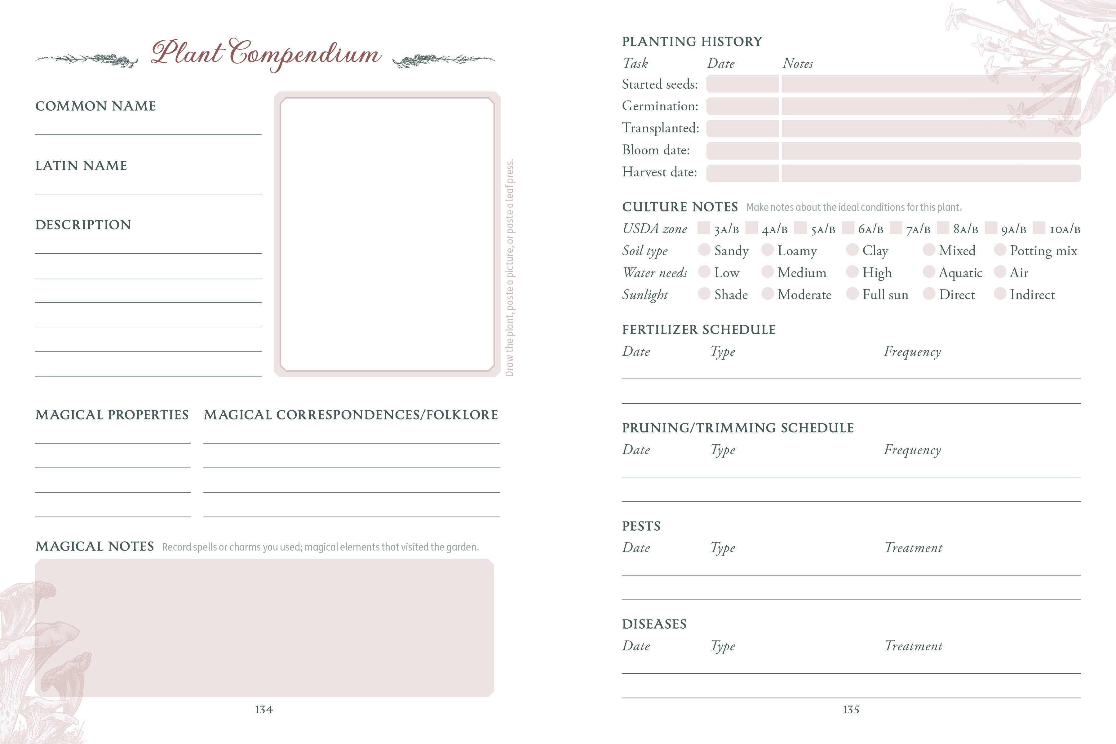 Plant Compendium page with form fields for plant information on a white background.