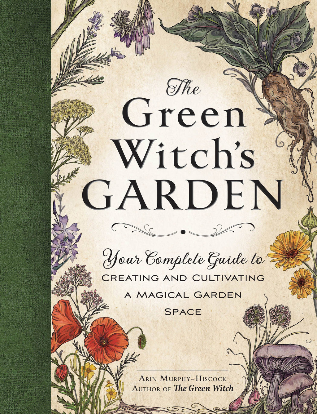 Book cover of 'The Green Witch's Garden' with floral illustrations and green background