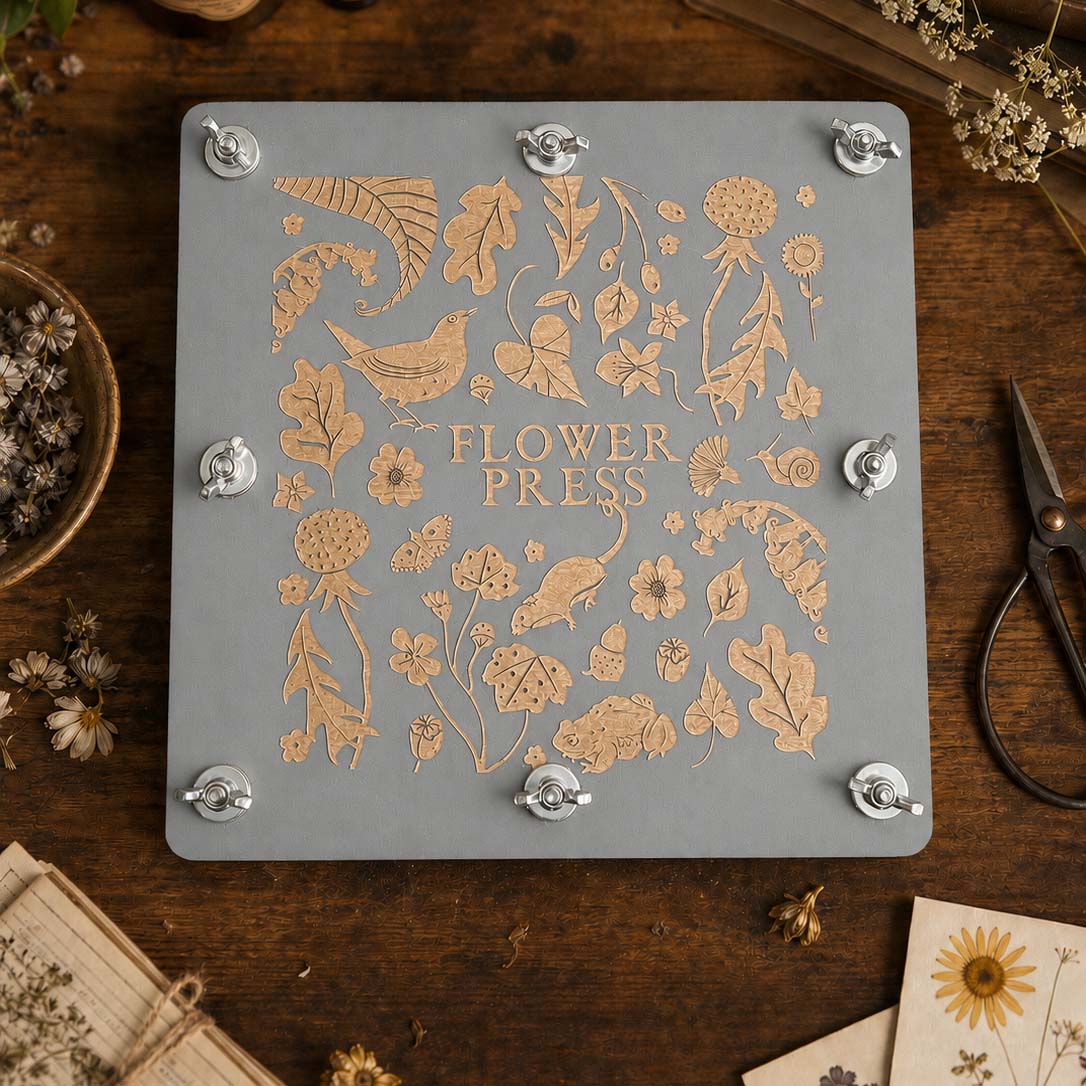 Hedgerow and moor wooden hand painted botanical flower press