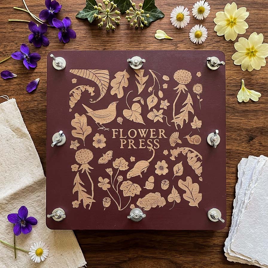 Handmade hedgerow and Moor wooden flower press