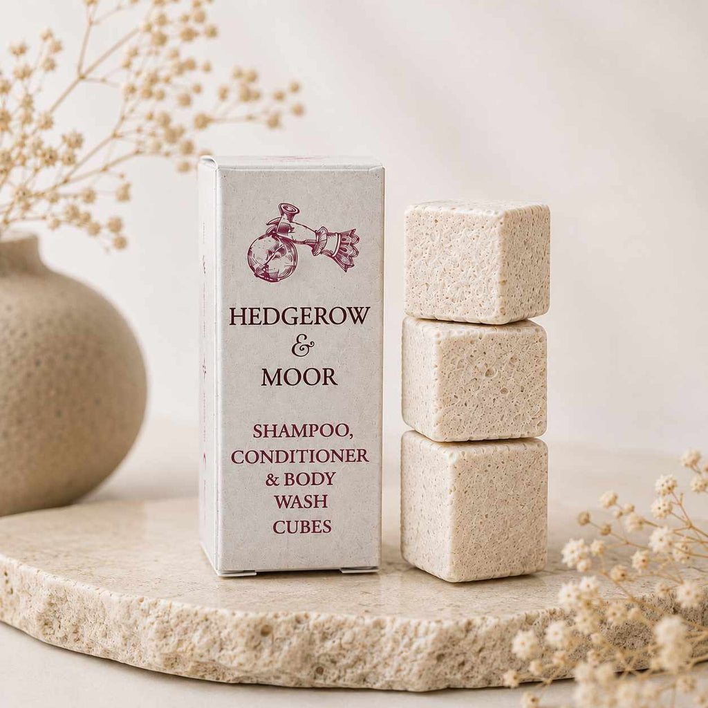 Hedgerow and Moor trial size shampoo and conditioner cubes