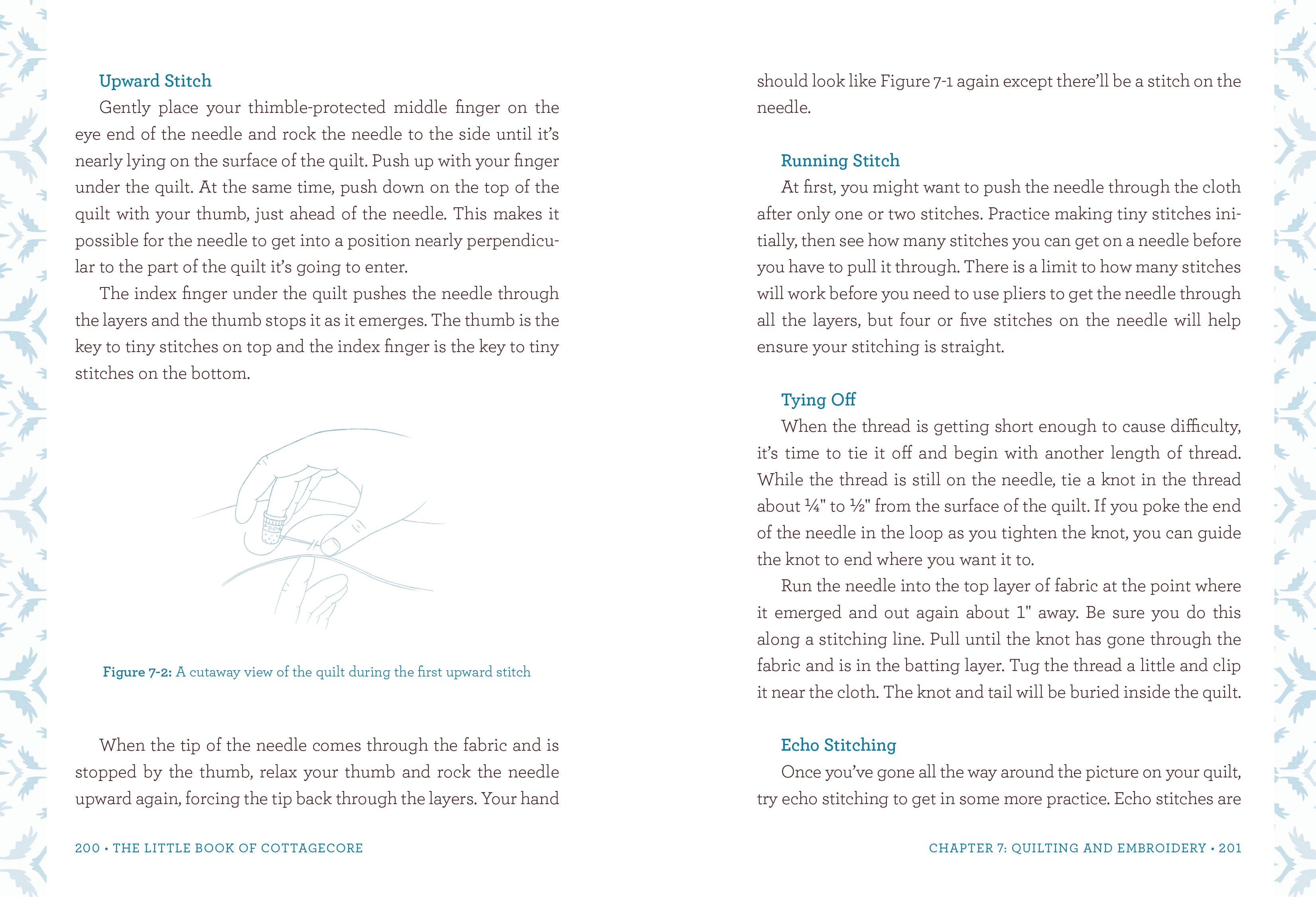 Textual instructions on a quilt-making technique with a decorative border.