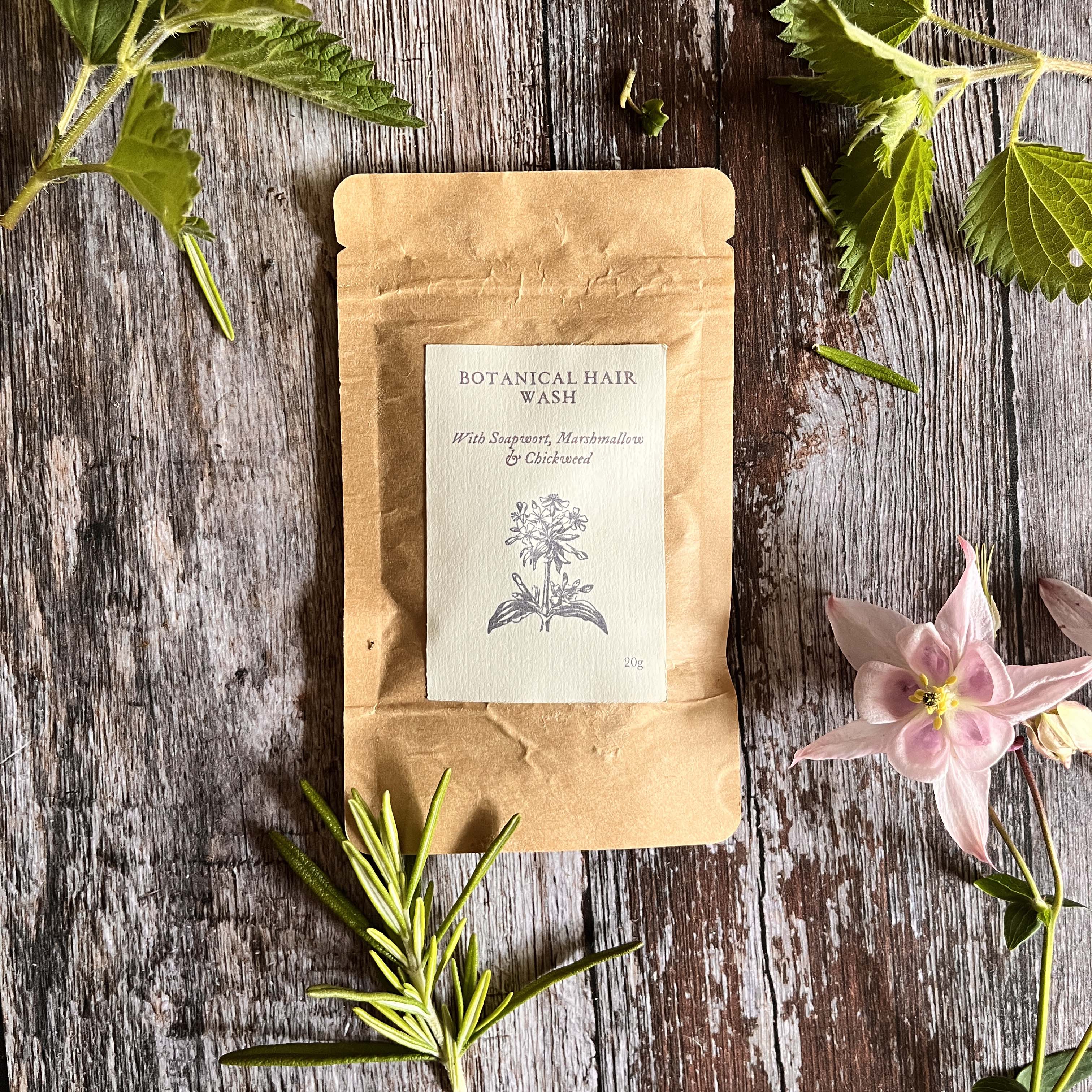 a Kraft plastic free push of hedgerow and moor botanical hair wash